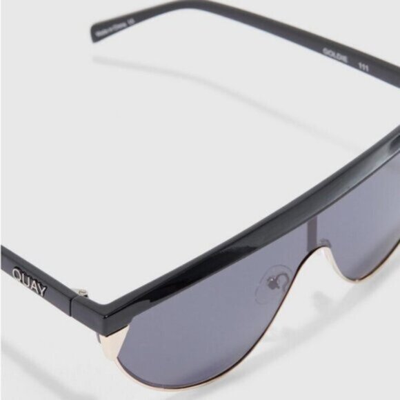 NWT Quay x Elle Ferguson black & gold frame tinted black shield lens sunglasses - Picture 7 of 16